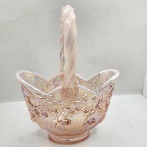 Vintage Fenton Art Glass Pink Opalescent Lily of the Valley Basket